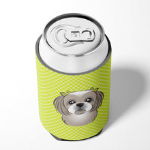 Load image into Gallery viewer, Checkerboard Lime Green Gray Silver Shih Tzu Can or Bottle Hugger BB1312CC