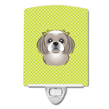 Load image into Gallery viewer, Checkerboard Lime Green Gray Silver Shih Tzu Ceramic Night Light BB1312CNL