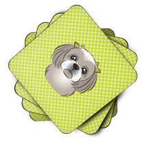 Load image into Gallery viewer, Checkerboard Lime Green Gray Silver Shih Tzu Coasters - Set of 4 Lightweight Foam, Absorbent Drink Coasters BB1312FC