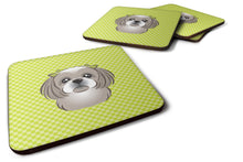 Load image into Gallery viewer, Checkerboard Lime Green Gray Silver Shih Tzu Coasters - Set of 4 Lightweight Foam, Absorbent Drink Coasters BB1312FC