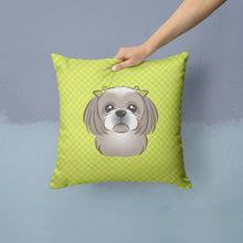 Load image into Gallery viewer, Checkerboard Lime Green Gray Silver Shih Tzu Canvas Throw Pillow - 14x14 Decorative Pillow – Art for Your Home &amp; Patio BB1312PW1414