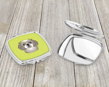 Load image into Gallery viewer, Checkerboard Lime Green Gray Silver Shih Tzu Compact Mirror – Stylish Purse Mirror with Artistic Covers BB1312SCM