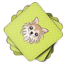 Load image into Gallery viewer, Checkerboard Lime Green Chihuahua Coasters - Set of 4 Lightweight Foam, Absorbent Drink Coasters BB1313FC