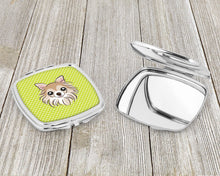 Load image into Gallery viewer, Checkerboard Lime Green Chihuahua Compact Mirror – Stylish Purse Mirror with Artistic Covers BB1313SCM