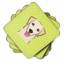 Load image into Gallery viewer, Checkerboard Lime Green Golden Retriever Coasters - Set of 4 Lightweight Foam, Absorbent Drink Coasters BB1314FC
