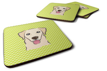Load image into Gallery viewer, Checkerboard Lime Green Golden Retriever Coasters - Set of 4 Lightweight Foam, Absorbent Drink Coasters BB1314FC