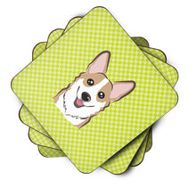 Load image into Gallery viewer, Checkerboard Lime Green Corgi Coasters - Set of 4 Lightweight Foam, Absorbent Drink Coasters BB1315FC
