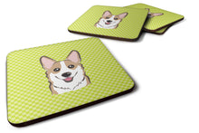 Load image into Gallery viewer, Checkerboard Lime Green Corgi Coasters - Set of 4 Lightweight Foam, Absorbent Drink Coasters BB1315FC