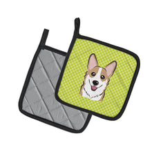 Load image into Gallery viewer, Checkerboard Lime Green Corgi Pot Holders - Set of 2 - Heat-Resistant Kitchen Essentials BB1315PTHD