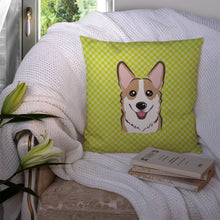 Load image into Gallery viewer, Checkerboard Lime Green Corgi Canvas Throw Pillow - 14x14 Decorative Pillow – Art for Your Home &amp; Patio BB1315PW1414