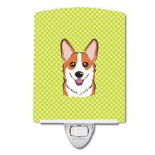 Load image into Gallery viewer, Checkerboard Lime Green Corgi Ceramic Night Light BB1316CNL
