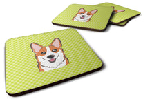 Load image into Gallery viewer, Checkerboard Lime Green Corgi Coasters - Set of 4 Lightweight Foam, Absorbent Drink Coasters BB1316FC