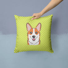 Load image into Gallery viewer, Checkerboard Lime Green Corgi Canvas Throw Pillow - 14x14 Decorative Pillow – Art for Your Home &amp; Patio BB1316PW1414