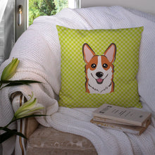 Load image into Gallery viewer, Checkerboard Lime Green Corgi Canvas Throw Pillow - 14x14 Decorative Pillow – Art for Your Home &amp; Patio BB1316PW1414