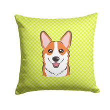 Load image into Gallery viewer, Checkerboard Lime Green Corgi Canvas Throw Pillow - 14x14 Decorative Pillow – Art for Your Home &amp; Patio BB1316PW1414