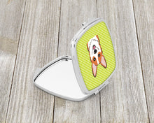 Load image into Gallery viewer, Checkerboard Lime Green Corgi Compact Mirror – Stylish Purse Mirror with Artistic Covers BB1316SCM