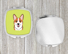 Load image into Gallery viewer, Checkerboard Lime Green Corgi Compact Mirror – Stylish Purse Mirror with Artistic Covers BB1316SCM