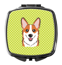 Load image into Gallery viewer, Checkerboard Lime Green Corgi Compact Mirror – Stylish Purse Mirror with Artistic Covers BB1316SCM