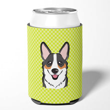 Load image into Gallery viewer, Checkerboard Lime Green Corgi Can or Bottle Hugger BB1317CC