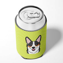 Load image into Gallery viewer, Checkerboard Lime Green Corgi Can or Bottle Hugger BB1317CC