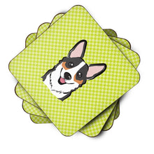 Load image into Gallery viewer, Checkerboard Lime Green Corgi Coasters - Set of 4 Lightweight Foam, Absorbent Drink Coasters BB1317FC
