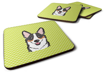 Load image into Gallery viewer, Checkerboard Lime Green Corgi Coasters - Set of 4 Lightweight Foam, Absorbent Drink Coasters BB1317FC