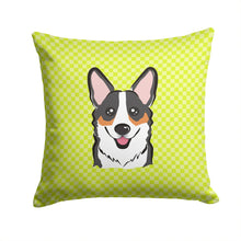 Load image into Gallery viewer, Checkerboard Lime Green Corgi Canvas Throw Pillow - 14x14 Decorative Pillow – Art for Your Home &amp; Patio BB1317PW1414