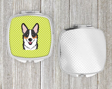 Load image into Gallery viewer, Checkerboard Lime Green Corgi Compact Mirror – Stylish Purse Mirror with Artistic Covers BB1317SCM