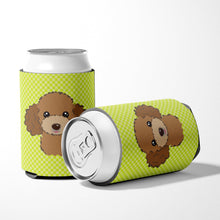 Load image into Gallery viewer, Checkerboard Lime Green Chocolate Brown Poodle Can or Bottle Hugger BB1318CC