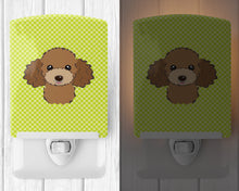 Load image into Gallery viewer, Checkerboard Lime Green Chocolate Brown Poodle Ceramic Night Light BB1318CNL