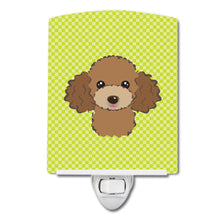 Load image into Gallery viewer, Checkerboard Lime Green Chocolate Brown Poodle Ceramic Night Light BB1318CNL