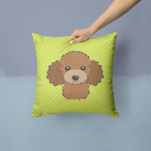 Load image into Gallery viewer, Checkerboard Lime Green Chocolate Brown Poodle Canvas Throw Pillow - 14x14 Decorative Pillow – Art for Your Home &amp; Patio BB1318PW1414