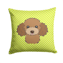 Load image into Gallery viewer, Checkerboard Lime Green Chocolate Brown Poodle Canvas Throw Pillow - 14x14 Decorative Pillow – Art for Your Home &amp; Patio BB1318PW1414