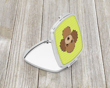 Load image into Gallery viewer, Checkerboard Lime Green Chocolate Brown Poodle Compact Mirror – Stylish Purse Mirror with Artistic Covers BB1318SCM