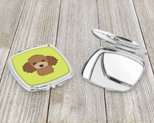 Load image into Gallery viewer, Checkerboard Lime Green Chocolate Brown Poodle Compact Mirror – Stylish Purse Mirror with Artistic Covers BB1318SCM