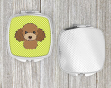 Load image into Gallery viewer, Checkerboard Lime Green Chocolate Brown Poodle Compact Mirror – Stylish Purse Mirror with Artistic Covers BB1318SCM