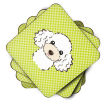 Load image into Gallery viewer, Checkerboard Lime Green White Poodle Coasters - Set of 4 Lightweight Foam, Absorbent Drink Coasters BB1319FC