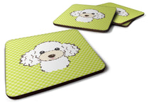 Load image into Gallery viewer, Checkerboard Lime Green White Poodle Coasters - Set of 4 Lightweight Foam, Absorbent Drink Coasters BB1319FC