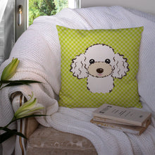 Load image into Gallery viewer, Checkerboard Lime Green White Poodle Canvas Throw Pillow - 14x14 Decorative Pillow – Art for Your Home &amp; Patio BB1319PW1414