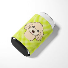 Load image into Gallery viewer, Checkerboard Lime Green Buff Poodle Can or Bottle Hugger BB1320CC