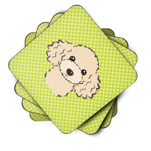 Load image into Gallery viewer, Checkerboard Lime Green Buff Poodle Coasters - Set of 4 Lightweight Foam, Absorbent Drink Coasters BB1320FC