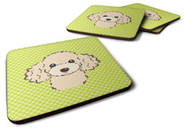 Load image into Gallery viewer, Checkerboard Lime Green Buff Poodle Coasters - Set of 4 Lightweight Foam, Absorbent Drink Coasters BB1320FC