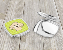 Load image into Gallery viewer, Checkerboard Lime Green Buff Poodle Compact Mirror – Stylish Purse Mirror with Artistic Covers BB1320SCM
