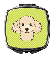 Load image into Gallery viewer, Checkerboard Lime Green Buff Poodle Compact Mirror – Stylish Purse Mirror with Artistic Covers BB1320SCM