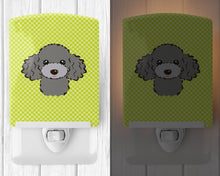 Load image into Gallery viewer, Checkerboard Lime Green Silver Gray Poodle Ceramic Night Light BB1321CNL
