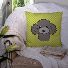 Load image into Gallery viewer, Checkerboard Lime Green Silver Gray Poodle Canvas Throw Pillow - 14x14 Decorative Pillow – Art for Your Home &amp; Patio BB1321PW1414