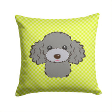 Load image into Gallery viewer, Checkerboard Lime Green Silver Gray Poodle Canvas Throw Pillow - 14x14 Decorative Pillow – Art for Your Home &amp; Patio BB1321PW1414