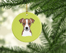 Load image into Gallery viewer, Checkerboard Lime Green Jack Russell Terrier Ceramic Ornament BB1322CO1