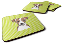 Load image into Gallery viewer, Checkerboard Lime Green Jack Russell Terrier Coasters - Set of 4 Lightweight Foam, Absorbent Drink Coasters BB1322FC