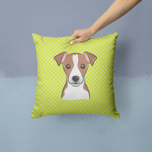 Load image into Gallery viewer, Checkerboard Lime Green Jack Russell Terrier Canvas Throw Pillow - 14x14 Decorative Pillow – Art for Your Home &amp; Patio BB1322PW1414